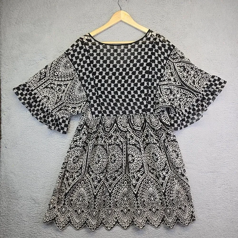 Anthropologie Akemi + Ki Dress Women 6 Brooke Embroided Eyelet‎ Boho Oversized